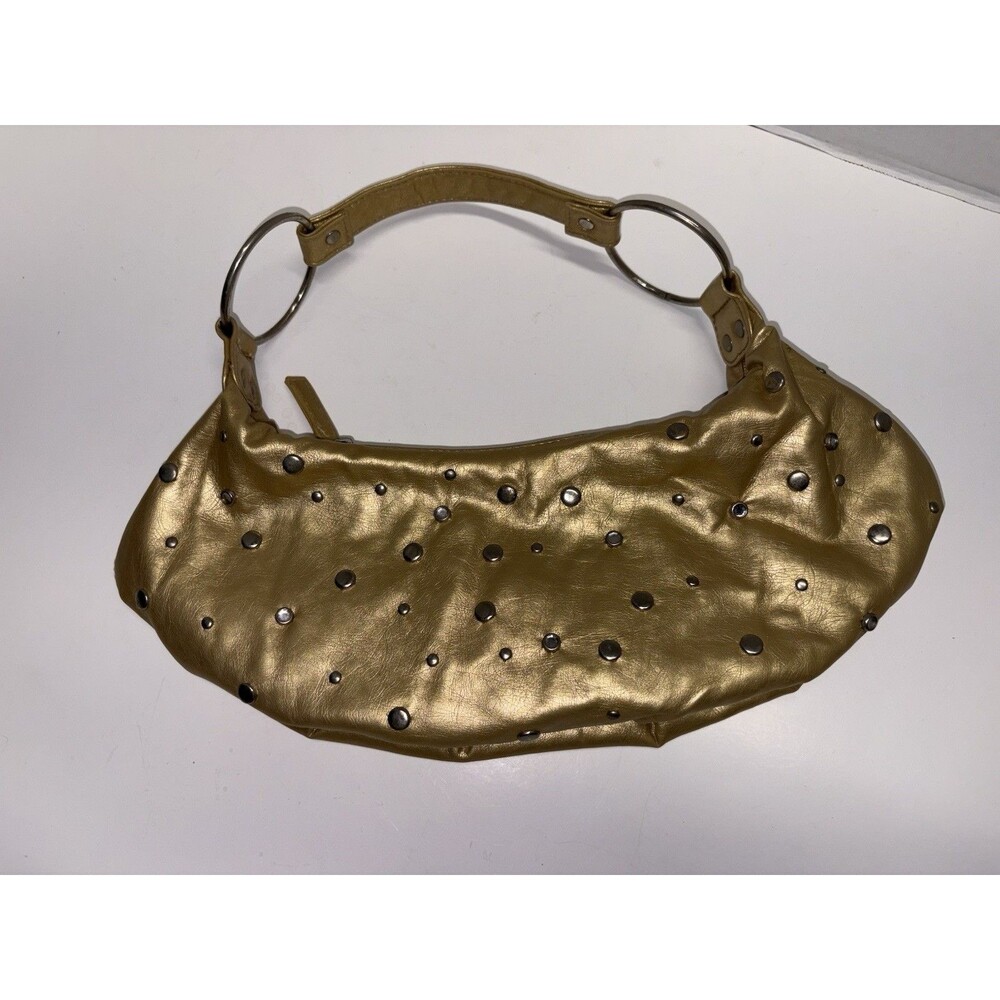 Vintage Chateau Metallic Gold Studded Crescent Shoulder Bag